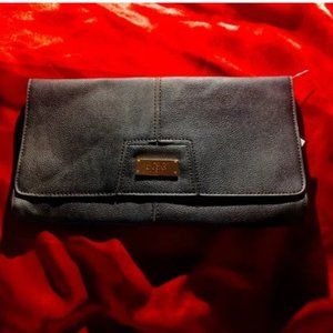 BCBG Paris Evening Purse large long cluth black gold hardware leather mini bag